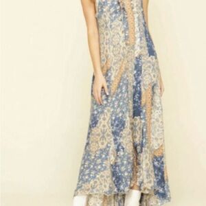 Free People Bohemian Blue and Cream Maxi Dress
